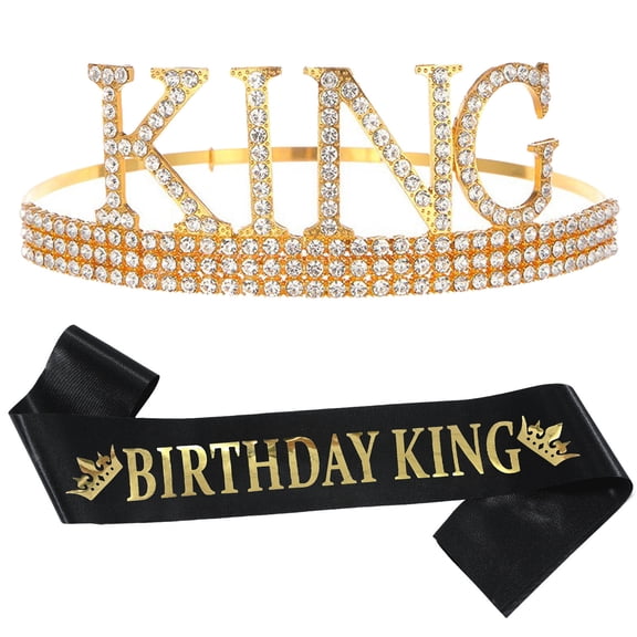 PEIBang Birthday King Crown,Birthday King Headband and Sash,Happy Birthday Accessories Set for Men,Party Decorations