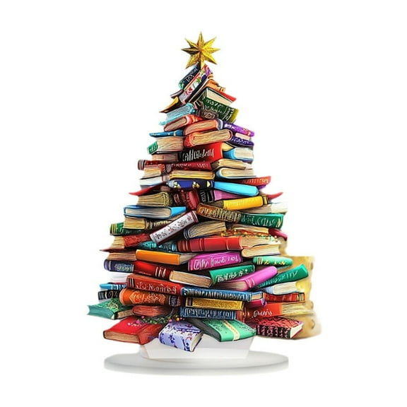 PEIBang Book Stack Christmas Tree Decoration,Acrylic Desktop Holiday Ornament,Bookish Gifts for Book Lovers