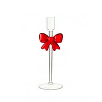 PEIBang Bow Candle Holders Red Bow Glass Candlestick Holders,Candle Stand Table Centerpiece for Christmas Birthday Wedding Party Decorations