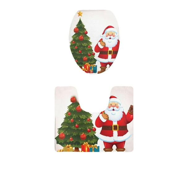 PEIBang Christmas Bathroom Rugs Set of 2,Merry Christmas Toilet Lid Cover,Non-Slip Absorbent U-Shaped Toilet Mat for Bathroom Decor