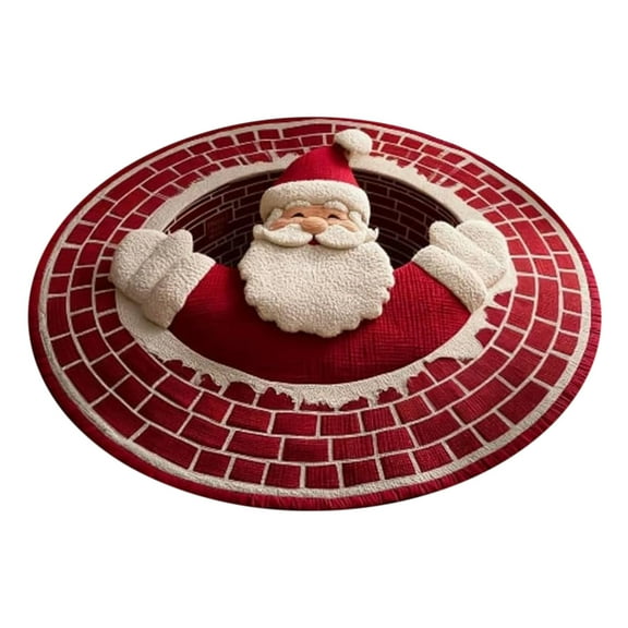 PEIBang Christmas Circle Rug 31.5 Inch,Red Xmas Santa Claus Area Rug,Holiday Carpet for Living Room,Bedroom,Dining Room,Entryway,Bathroom,Office