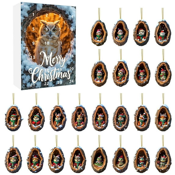 PEIBang Christmas Countdown Calendar 2025,24Pcs Acrylic Hanging Forest Animal Ornaments for Christmas Tree,Christmas Advent Calendar