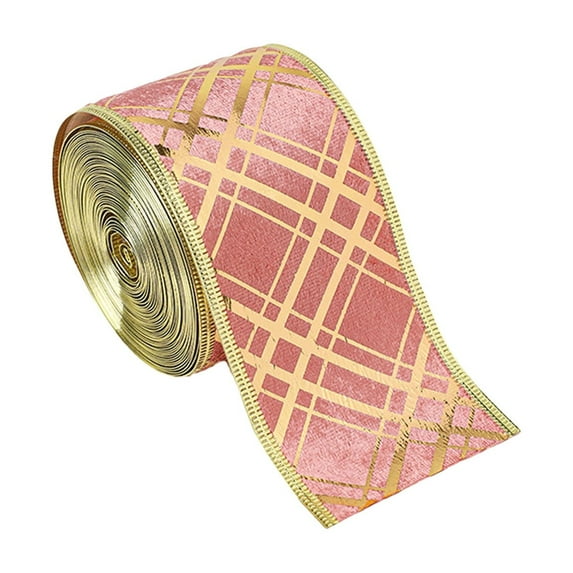 PEIBang Christmas Decoration Ribbon 6.56ft Gold Plaid Printed Bow Making Gift Wrap Craft