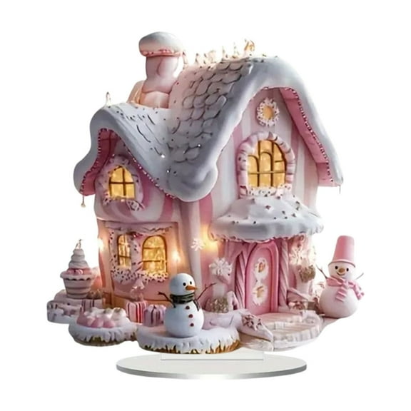 PEIBang Christmas Desktop Decoration,Acrylic Snowy House Tabletop Decoration,2D Flat Desktop Statue for Home Bedroom Living Room Office Table Decor