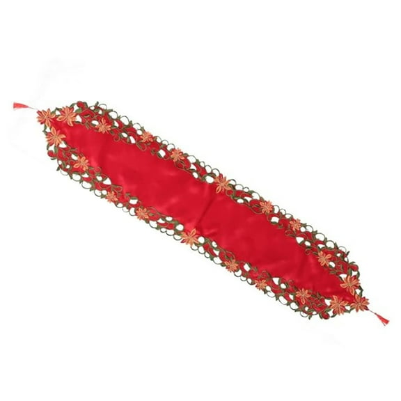 PEIBang Christmas Embroidered Red Table Runner,Cutwork Poinsettia Table Runners for Xmas Holiday Winter Kitchen Dining Tabletop Decoration