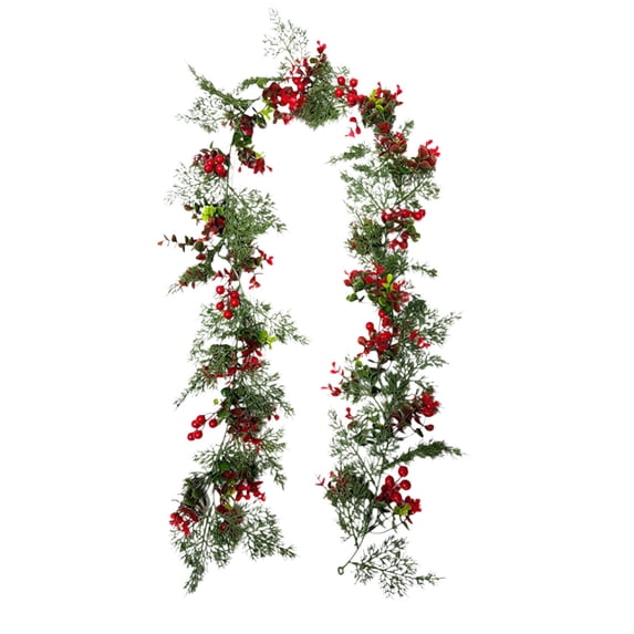 PEIBang Christmas Garland,6 Ft Artificial Cedar Pine Garland,Winter Greenery Garland with Red Berries for Christmas Party Table Mantle Wall Outdoor Indoor Decoration