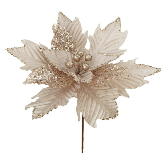 PEIBang Christmas Glitter Flowers Decorations,Christmas Tree Picks Ornaments,Artificial Flowers with Stems for Xmas Tree Wreath Garland Wedding Party Decor