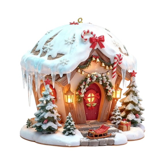 PEIBang Christmas House Ornaments,Acrylic House Christmas Tree Hanging Ornaments for Indoor Outdoor Home Party Decorations