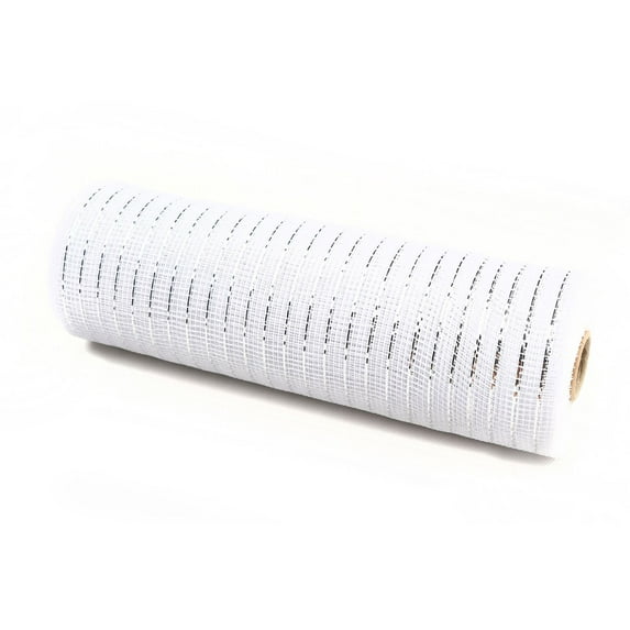 PEIBang Christmas Mesh Ribbon Roll Wide White Gold Foil for Tree Crafting Decor