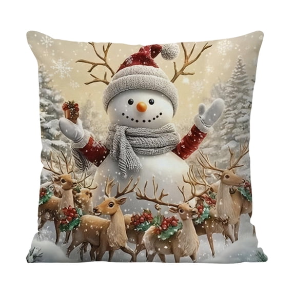PEIBang Christmas Pillow Covers 18x18 Inch,Holiday Winter Vintage Tree Santa Claus Snowman Farmhouse Decorations for Sofa Couch Bedroom
