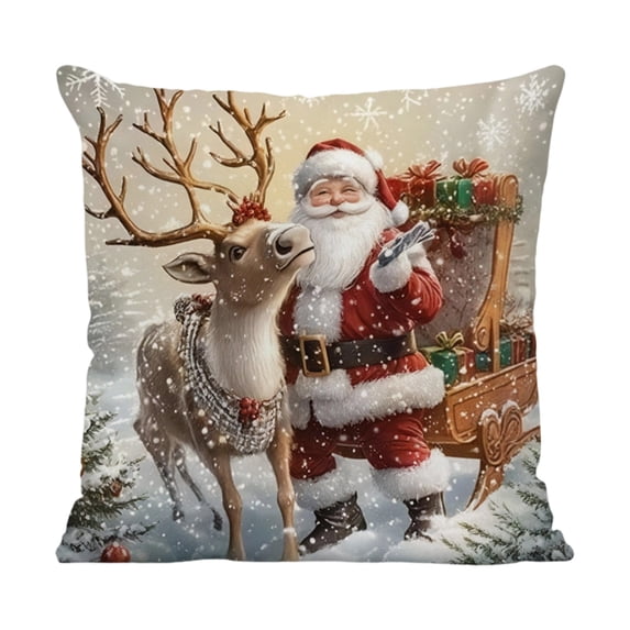 PEIBang Christmas Pillow Covers 18x18 Inch,Holiday Winter Vintage Tree Santa Claus Snowman Farmhouse Decorations for Sofa Couch Bedroom