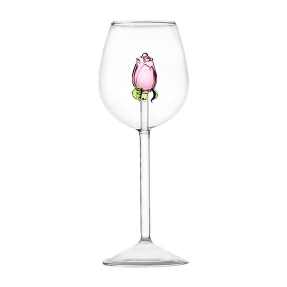 PEIBang Christmas Rose Wine Glasses,Creative Drinking Goblet with Rose Inside,Stemmed Fancy Wine Glasses,Classic Beverage Cup for Wedding,Party,Bar