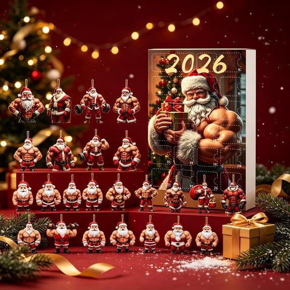 PEIBang Christmas Santa Claus Advent Calendar 2026,24 Days Countdown Calendar with Cute Acrylic Santa Claus Hanging Ornaments for Xmas Tree Decorations
