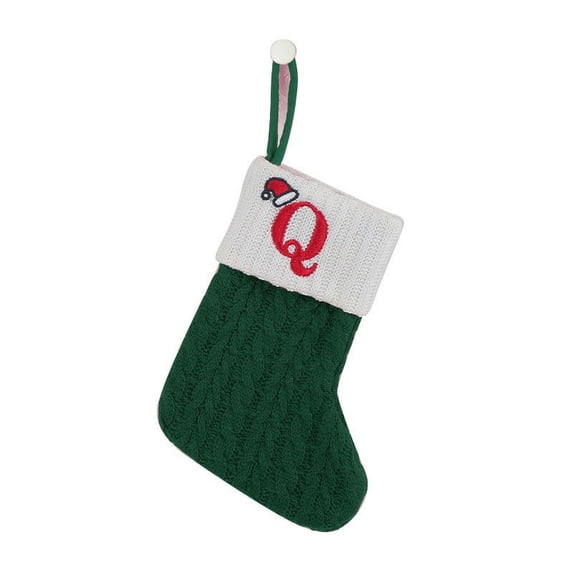 PEIBang Christmas Stockings,Green Embroidered Xmas Stockings,Monogram Knitted Xmas Stocking,Christmas Party Fireplace Family Hanging Stocking Decorations