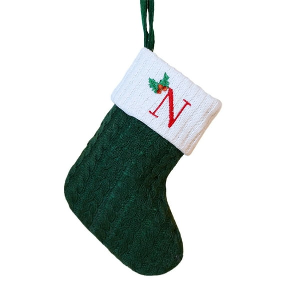PEIBang Christmas Stockings with Initials,Knit Embroidered Letter Green White Christmas Stocking for Famliy Holiday and Xmas Tree Fireplace