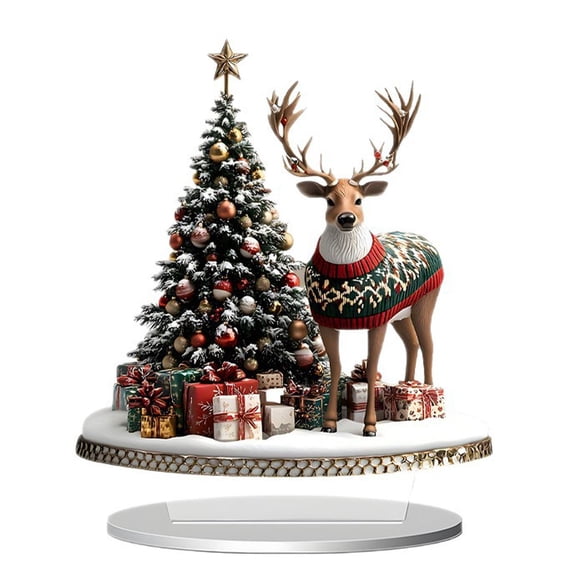 PEIBang Christmas Table Centerpieces,2D Acrylic Elk Xmas Tree Ornament for Living Room Bedside Home Studio Restaurant Workplace Bookshelf