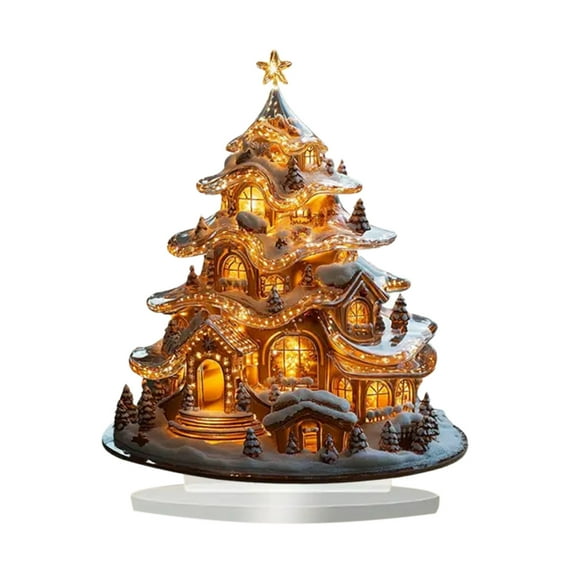 PEIBang Christmas Table Decorations,2D Acrylic House Decor with Base Christmas Centerpiece for Winter Holiday Home Party Decor