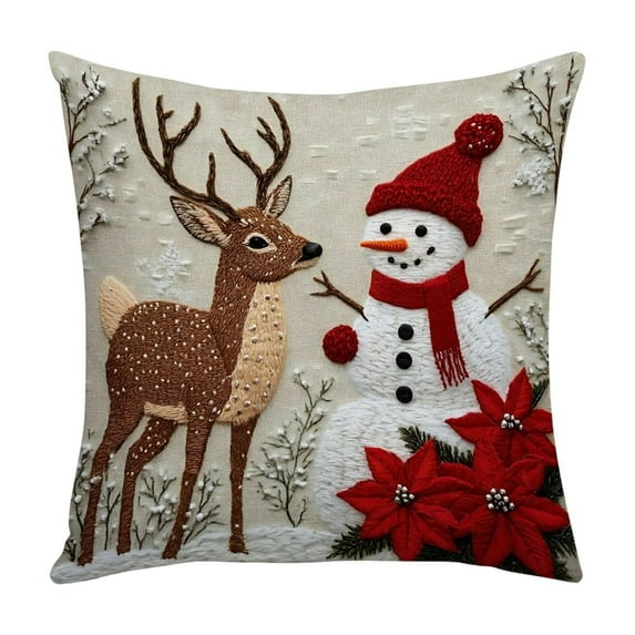PEIBang Christmas Throw Pillow Covers,18 Inch Vintage Snowman Santa Deer Pillow Cases,Decorative Pillowcover for Couch Sofa Living Room