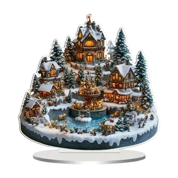 PEIBang Christmas Village House Tabletop Decoration,2D Acrylic House Desktop Decor Christmas Table Centerpiece for Home Office