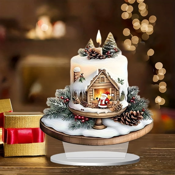 PEIBang Christmas Village House Tabletop Decoration,2D Acrylic House Desktop Decor Christmas Table Centerpiece for Home Office