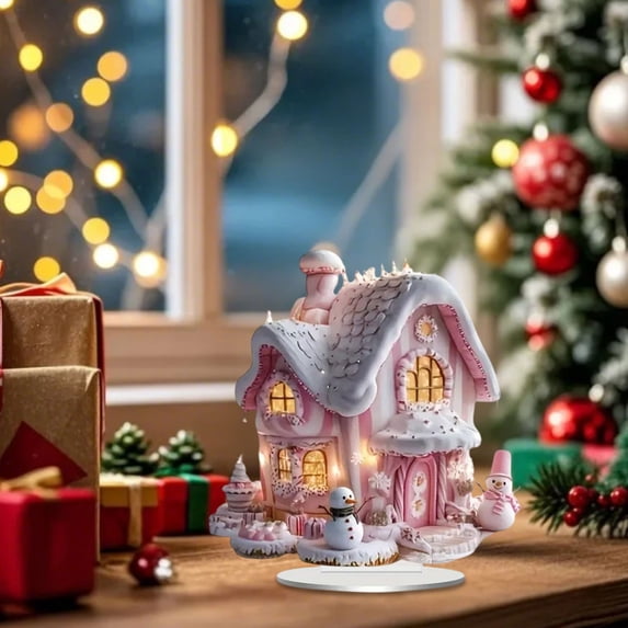 PEIBang Christmas Village House Tabletop Decoration,2D Acrylic House Desktop Decor Christmas Table Centerpiece for Home Office