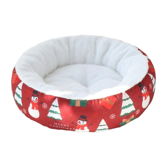 PEIBang Christmas Washable Pet Bed Round Cat and Dog Cushion Bed,13.8 Inch Pet Bed Portable Cats Sleep Supplies for Small Medium Pet