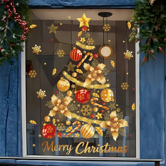 PEIBang Christmas Window Clings,Christmas Trees Removable Winter Window Decals for Holiday Christmas Party Home Windows Decor