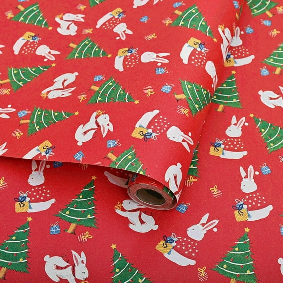 PEIBang Christmas Wrapping Paper Roll,Vintage Kraft Gift Wrapping Paper,Santa Deer Tree Gift Wrap Paper for Xmas Gifts,Winter and Holiday Decor