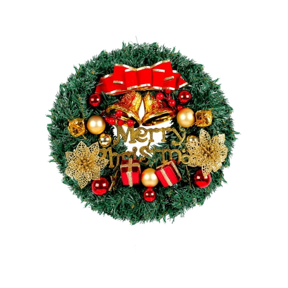 PEIBang Christmas Wreaths for Front Door,12 Inch Christmas Artificial Hanging Wreath with Balls Bells and Poinsettia for Indoor Outdoor Christmas Decorations