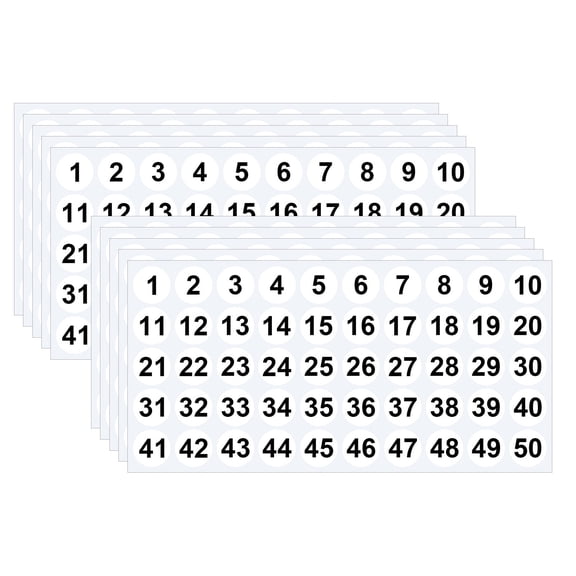 PEIBang Consecutive Number Stickers,10 Sheets Number Stickers 1 to 50,Round Number Labels Circle Decals for Office Supplies