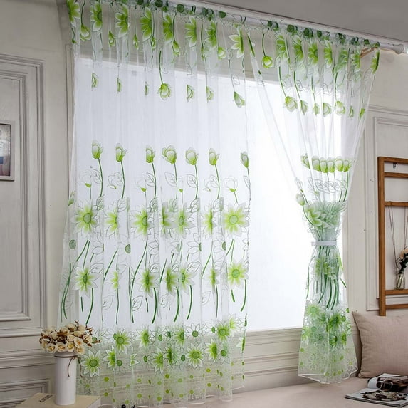 PEIBang Crushed Sheer Curtains 78.7 Inch Length,Sheer Floral Curtains Printed Drapes on Sheers for Living Room,Light Filtering Window Sheers