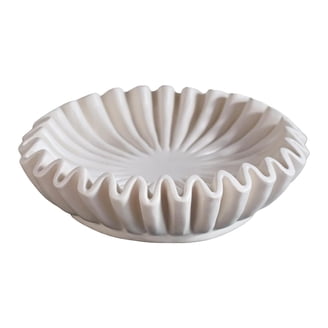 CSjihua White 16" Scalloped Decorative Bowl - Large Ruffle Centerpiece For Table, Keys, Fruit