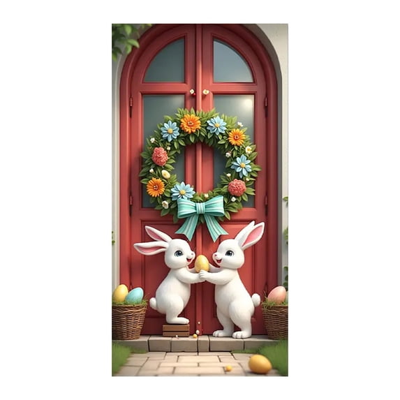 PEIBang Easter Bunny Door Banner,Spring Colorful Door Cover Welcome Easter Hanging Banner Backdrop for Indoor Outdoor Holiday Party Decor,35"x71"