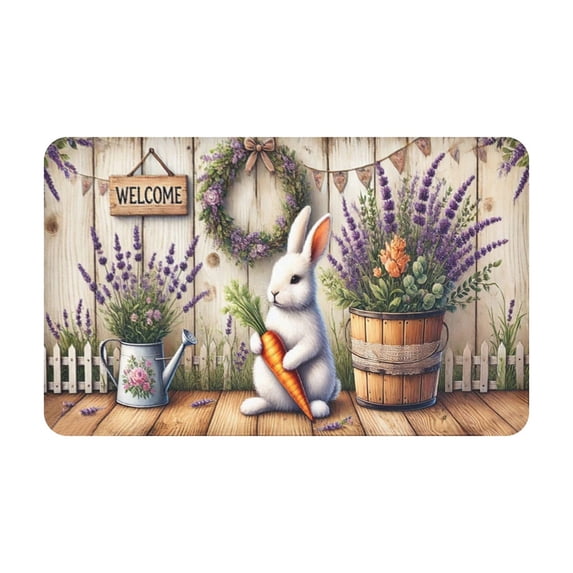 PEIBang Easter Bunny Doormat 24x16 Inch,Colorful Polyester Welcome Mat for Outdoor Indoor Door Decor,Washable Non-Slip Floor Mat
