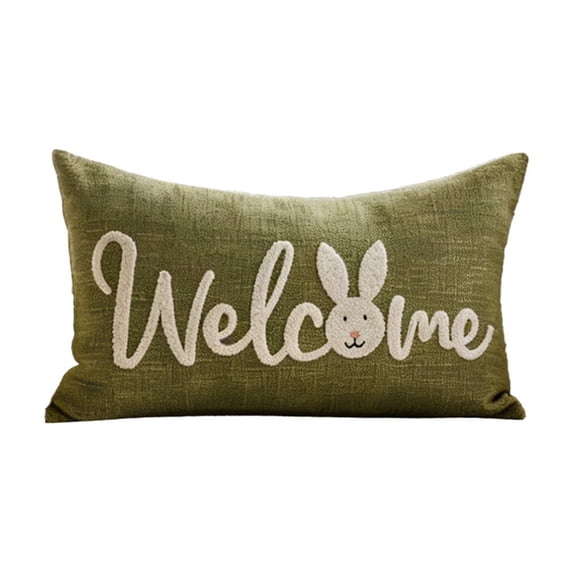 PEIBang Easter Bunny Embroidered Pillow Case,12x20 Inch Spring Decorative Throw Pillow Cover Square Cushion Cover for Couch