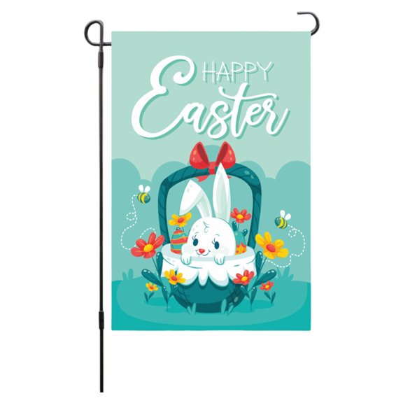 PEIBang Easter Bunny Garden Flag,12x18 Inch Floral Rabbit Double Sided Yard Sign for Spring Holiday Garden Home Decoration