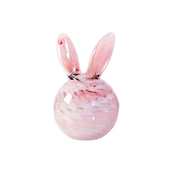 PEIBang Easter Bunny Glass Ornament,Pink Glazed Decor for Home Desk,Cute Gift for Easter Holiday