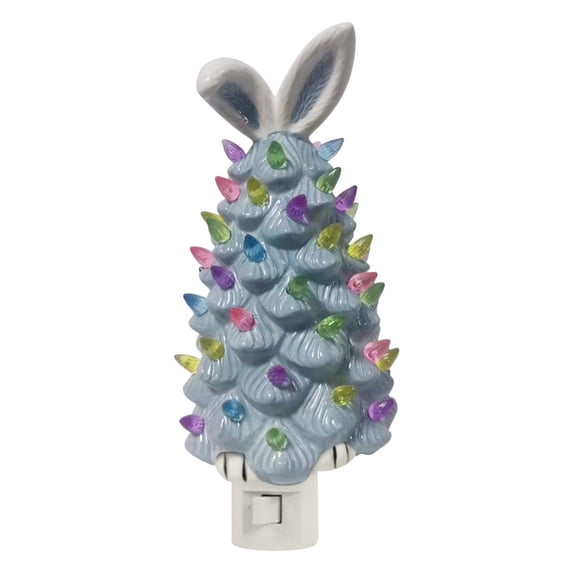 PEIBang Easter Bunny Night Light,Easter Bunny Tree Light Spring Ceramic Rabbit Decor for Spring Home Room Table Top