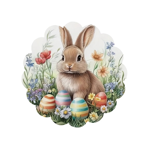 PEIBang Easter Bunny Print Round Linen Placemat with Lace Edge for Spring Summer Table Decor