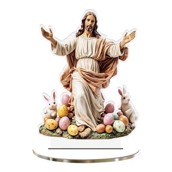 PEIBang Easter Desktop Decoration,2D Acrylic Jesus Table Centerpiece He Is Risen Decor Easter Decorations for Religious Home Office Tabletop Shelf