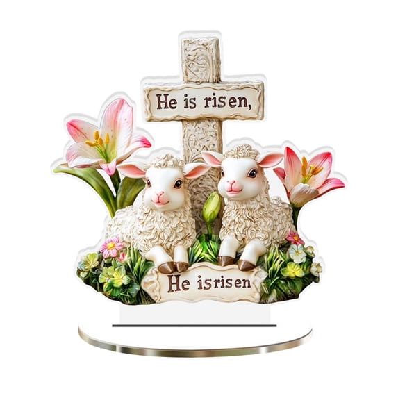 PEIBang Easter Desktop Decoration,2D Acrylic Lamb Table Centerpiece He Is Risen Decor Easter Decorations for Religious Home Office Tabletop Shelf