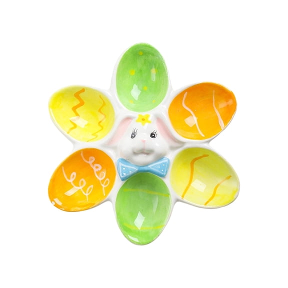 PEIBang Easter Egg Cup Holder,Adorable Bunny Ceramic Egg Cups for Soft Boiled Eggs,Easter Rabbit Plate Egg Serving Tray for Indoor Easter Decorations