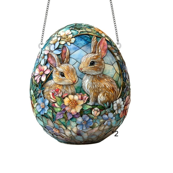 PEIBang Easter Egg Ornaments,Colorful Bunny Suncatcher Stained Glass for Easter Window,Home,Garden Decor