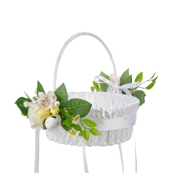 PEIBang Easter Flower Baskets,Woven Rattan Wedding Basket with Handle and Bow,Rustic Flower Holder for Wedding Party Home Decor