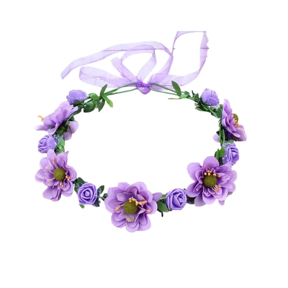 PEIBang Easter Flower Crown for Women,Flower Headband Hair Wreath,Floral Headpiece with Ribbon and Leaves for Wedding Festival Party Photos