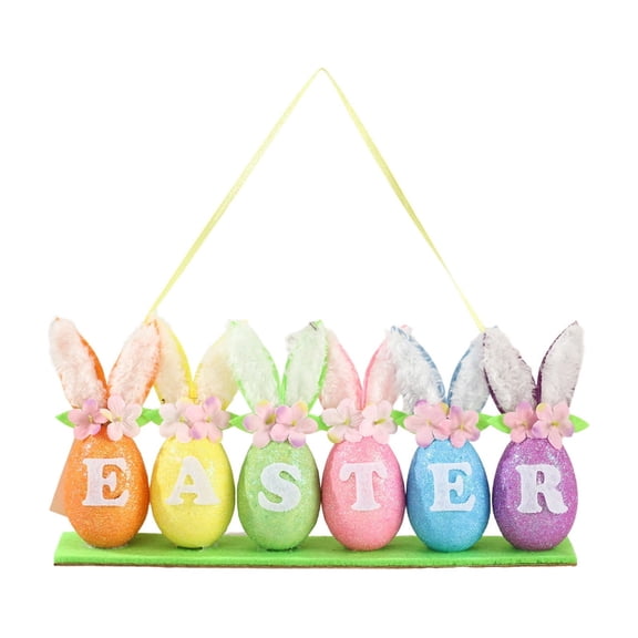 PEIBang Easter Letter Hanging Ornaments,Colorful Easter Eggs Ornaments with Rabbit Ears for Spring Tree Wall Door Window Decoration