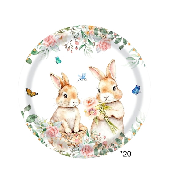 PEIBang Easter Paper Plates 20 Pack Disposable Dinnerware 9 Inch White for Party Picnic Holiday