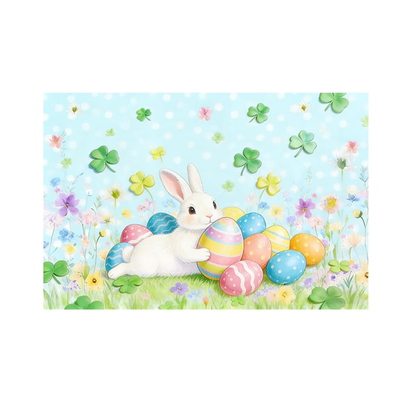 PEIBang Easter Placemats,Rabbit Egg Clover Pattern Polyester Holiday Table Decor,12x18 Inch
