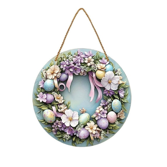 PEIBang Easter Stained Glass Window Hanging,Flowers Round Suncatcher for Easter Window Door Wall Home Decorations