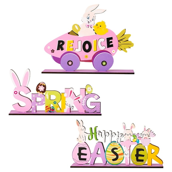 PEIBang Easter Wooden Sign Rustic Table Decor,Spring Tiered Tray Decor with Base,Table Sign for Home Centerpiece Mantel Shelf Fireplace Decor